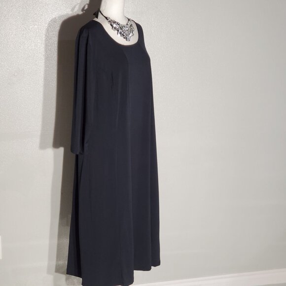 UNBRANDED A-LINE DRESS BLACK 3/4 SLEEVE STRETCH NO SIZE INFO(2X) - Picture 3 of 5